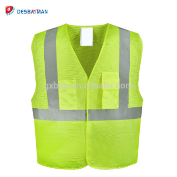 100% Polyester Mesh Fluorescent Yellow Safety Work Wear High Visibility Security Vest With Reflective Tape and Hook&Loop Closure